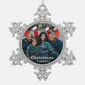 カスタムファミリーフォトホリデー スノーフレークピューターオーナメント (正面)