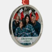 カスタムファミリーフォトホリデー メタルオーナメント (右)