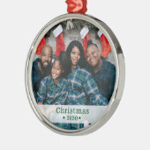 カスタムファミリーフォトホリデー メタルオーナメント (左)