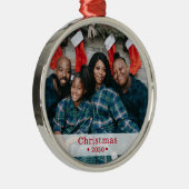 カスタムファミリーフォトホリデー メタルオーナメント (右)