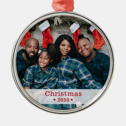 カスタムファミリーフォトホリデー メタルオーナメント (正面)