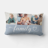 カスタムファミリーブルーハートスクリプト3フォトコラージュ ランバークッション (裏面)