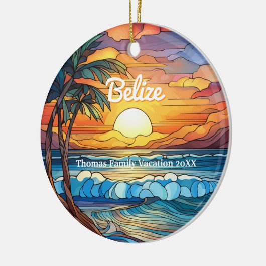 カスタムファミリーベリーズフェイクバケーションステンドグラス セラミックオーナメント (左)