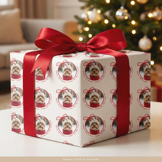 カスタムファミリーペット写真 メリークリスマス ラッピングペーパー