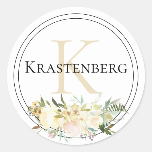 カスタムファミリーモノグラム名ホワイトブラッククリーム ラウンドシール (正面)