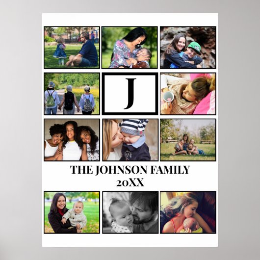 カスタムファミリーモノグラム11フォトコラージュ ポスター (正面)