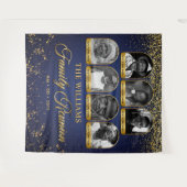 カスタムファミリーリユニオンバナー、7枚の写真付きブルーゴールド タペストリー (正面(横))