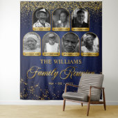カスタムファミリーリユニオンバナー、7枚の写真付きブルーゴールド タペストリー (インサイチュ)