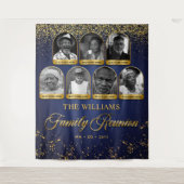 カスタムファミリーリユニオンバナー、7枚の写真付きブルーゴールド タペストリー (正面)