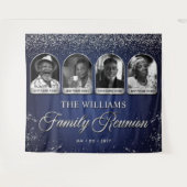 カスタムファミリーリユニオンバナー、7枚の写真付きブルーシルバー タペストリー (正面(横))