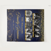 カスタムファミリーリユニオンバナー、9枚の写真付きブルーゴールド タペストリー (正面(横))