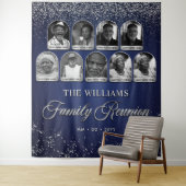 カスタムファミリーリユニオンバナー、9枚の写真付きブルーシルバー タペストリー (インサイチュ)
