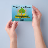 カスタムファミリーリユニオン、太陽の光を浴びる緑の木 チラシ (手)