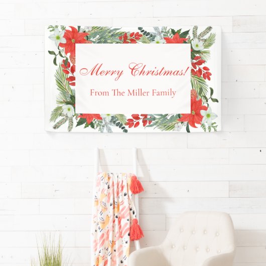 カスタムファミリーレッドフローラメリークリスマスバナー 横断幕 (インサイチュ)