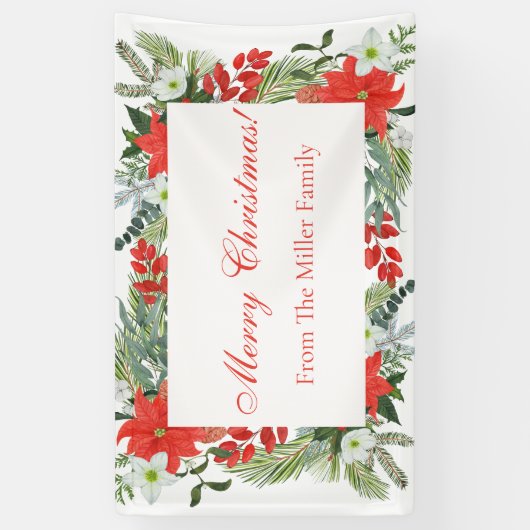 カスタムファミリーレッドフローラメリークリスマスバナー 横断幕 (縦)