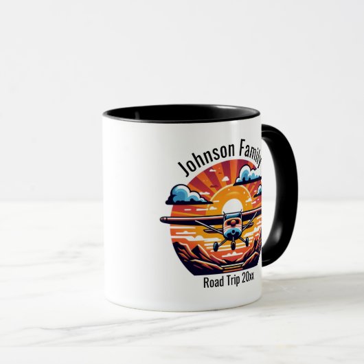 カスタムファミリーロードトリップマウンテンサンセットレトロ マグカップ (正面右)
