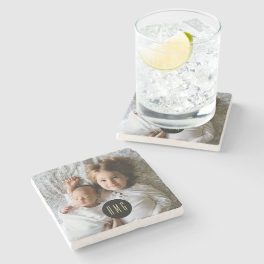 カスタムファミリー写真|モノグラムの| ストーンコースター (横)