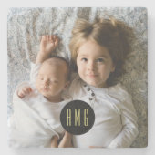 カスタムファミリー写真|モノグラムの| ストーンコースター (正面)
