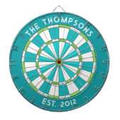 カスタムファミリー名ティール（緑がかった色）ブルーホワイトダーツボード ダーツボード (正面)