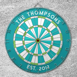 カスタムファミリー名ティール（緑がかった色）ブルーホワイトダーツボード ダーツボード
