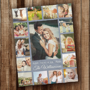 カスタムファミリー名フォトコラージュダスモダンティブルー フリースブランケット