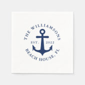 カスタムファミリー名ホワイトネイビーブルーいかり航海の スタンダードカクテルナプキン (正面)