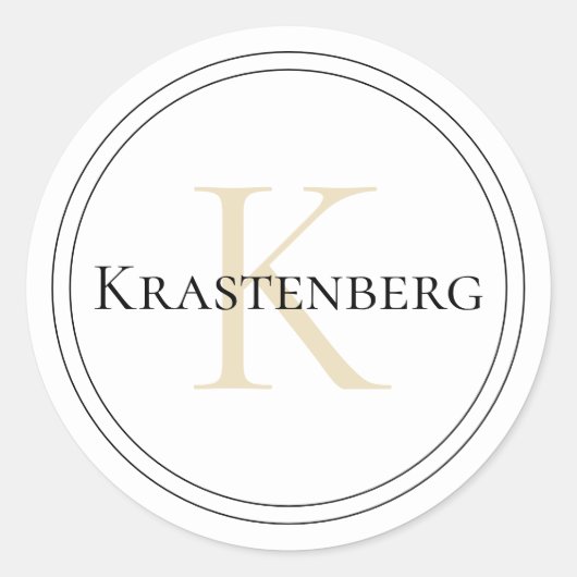 カスタムファミリー名モノグラムホワイトブラッククリーム ラウンドシール (正面)