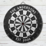 カスタムファミリー名素朴白黒ダーツボード ダーツボード<br><div class="desc">この素朴な黒と白のダーツボードを、あなたの家族の名前と確立された日付でパーソナライズ。Blackberry Boulevardによって設計。</div>