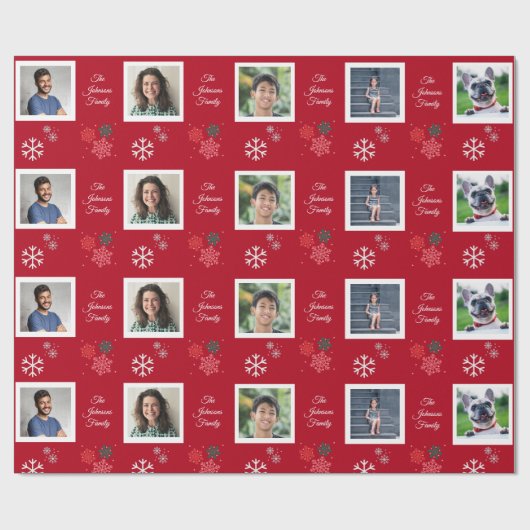 カスタムファミリー名&5フォトペットクリスマスフェスティバル ラッピングペーパー (フラット)