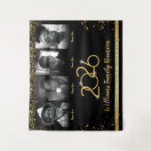 カスタムファミリー懇親会バナー、4フォトブラック金ゴールド タペストリー (正面)