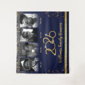 カスタムファミリー懇親会バナー、4フォトブルー金ゴールド タペストリー (正面)