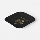 カスタムファミリー懇親会ブラック金ゴールドツリーアート  ペーパープレート (傾斜あり)