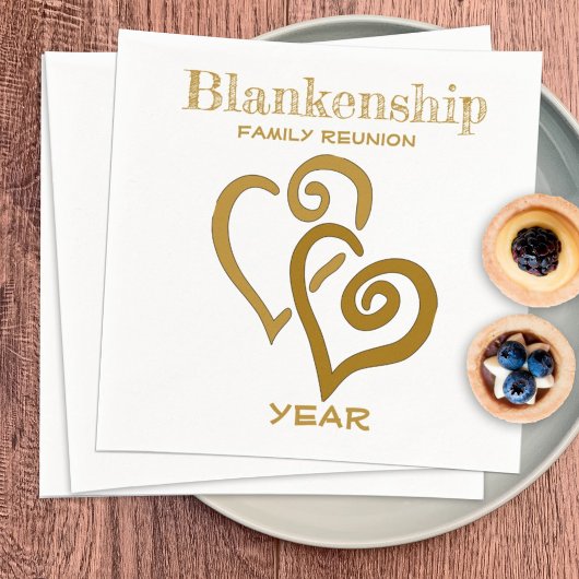 カスタムファミリー懇親会ブラック金ゴールドリンクハートナ スタンダードカクテルナプキン