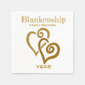 カスタムファミリー懇親会ブラック金ゴールドリンクハートナ スタンダードカクテルナプキン (正面)