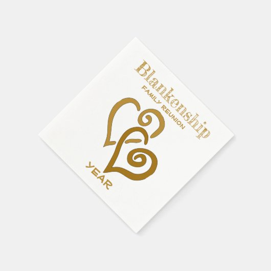 カスタムファミリー懇親会ブラック金ゴールドリンクハートナ スタンダードカクテルナプキン (角)