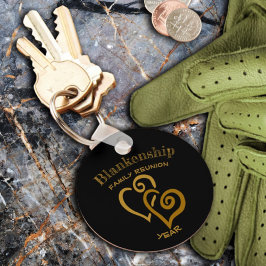 カスタムファミリー懇親会ブラック金ゴールドリンクハート キーホルダー