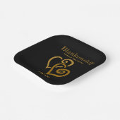 カスタムファミリー懇親会ブラック金ゴールドリンクハート ペーパープレート (傾斜あり)