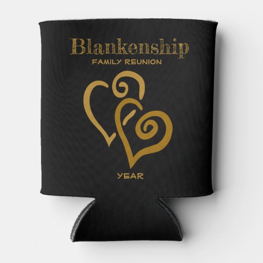 カスタムファミリー懇親会ブラック金ゴールドリンクハート 缶クーラー (正面)