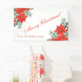 カスタムファミリー赤い花メリークリスマスバナー 横断幕 (インサイチュ)