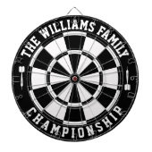 カスタムファミリ名のパーソナライズされた白黒 ダーツボード (正面)