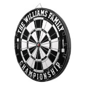 カスタムファミリ名のパーソナライズされた白黒 ダーツボード (正面右)