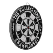 カスタムファミリ名のパーソナライズされた白黒 ダーツボード (正面左)