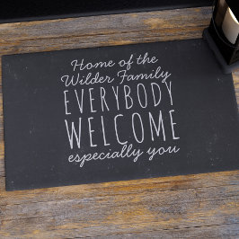 カスタムファミリ名の白黒ウェルカムフォーマット ドアマット