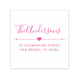 カスタムファミリ名スクリプトと差出人住所明るい赤紫色 セルフインキングスタンプ