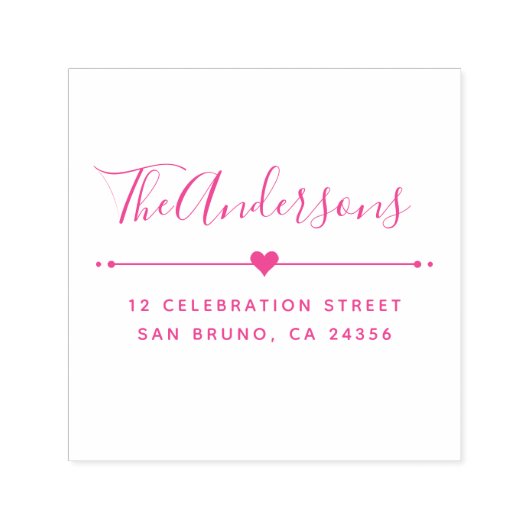 カスタムファミリ名スクリプトと差出人住所明るい赤紫色 セルフインキングスタンプ (デザイン)