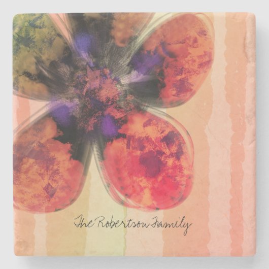 カスタムファミリ名バラ金ゴールドフローラ抽象芸術 ストーンコースター (正面)