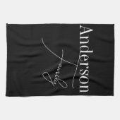 カスタムファミリ名モダン白黒 キッチンタオル (横)