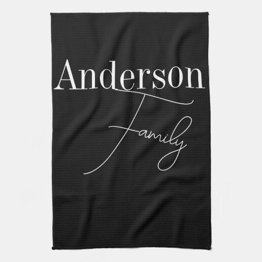 カスタムファミリ名モダン白黒 キッチンタオル (縦)