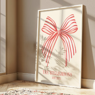 カスタムファミリ名Est日付コケットレッドボウ ポスター