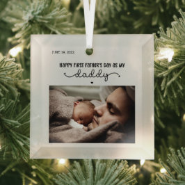 カスタムファースト・ファーザー・デーかわいいミニマル写真集 ガラスオーナメント